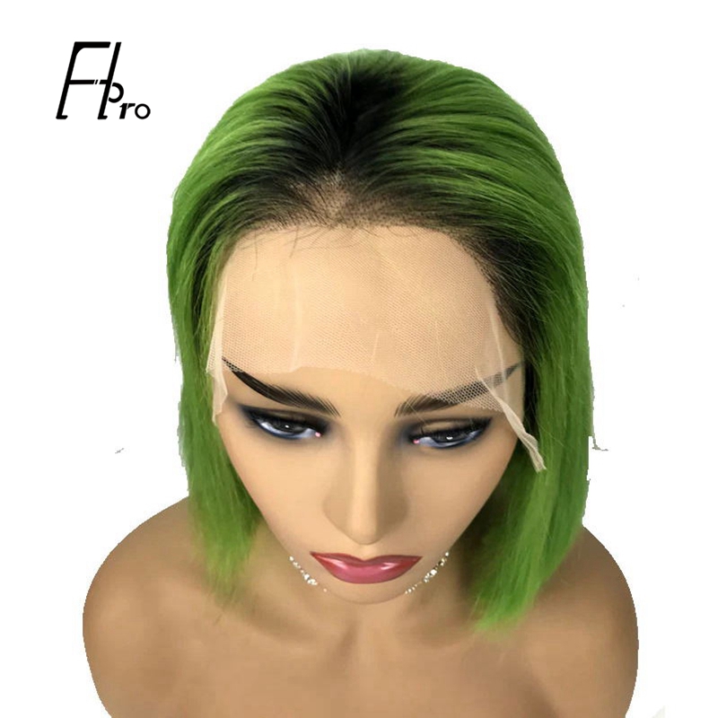 Green Bob Wig 180% Density Straight 13×4 Lace Front Human Hair Wig Natural Hairline